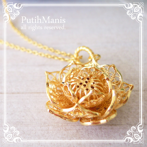 ネックレス, Necklace, 蓮, lotus, ニッケルフリー, 金属アレルギー, 銀線細工, フィリグリー, フィリグラーナ