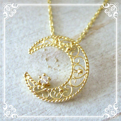 ネックレス, Necklace, 三日月,　月,　星,　moon&star, filigree