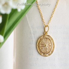 画像3: オーバルチャームネックレス・ペンダントトップ｜銀線細工で作った繊細なおメダイ風のチャーム/ゴールドネックレス (3)
