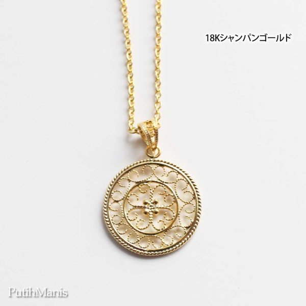 画像10: コインチャームネックレス・サークルチャームに透かしの銀線細工アイアンクロス [ch72-n-g]金属アレルギー