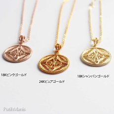 画像4: コインチャームネックレス・サークルチャームに透かしの銀線細工フラワークロス [ch73-n-g]金属アレルギー (4)