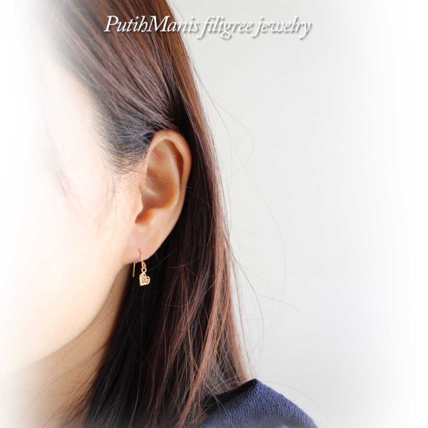 画像11: 【ハート】透かしが綺麗なプチサイズのハートチャームピアス/24Kゴールド・18Kピンクゴールド【ニッケルフリー】【金属アレルギー】【フィリグリー銀線細工】