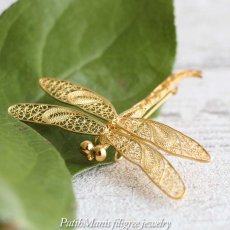 画像3: 羽の透かし細工も美しいトンボのブローチ/24K18Kゴールド【ニッケルフリー】【金属アレルギー】【フィリグリー銀線細工フィリグラーナ】 (3)