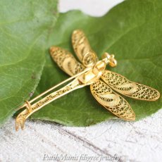 画像5: 羽の透かし細工も美しいトンボのブローチ/24K18Kゴールド【ニッケルフリー】【金属アレルギー】【フィリグリー銀線細工フィリグラーナ】 (5)