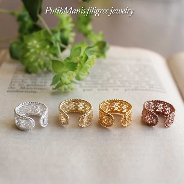 画像5: レースのイヤーカフ・ゴールド|銀線細工の透かしが美しいイヤーカフ【金属アレルギーの方に配慮したニッケルフリー加工】