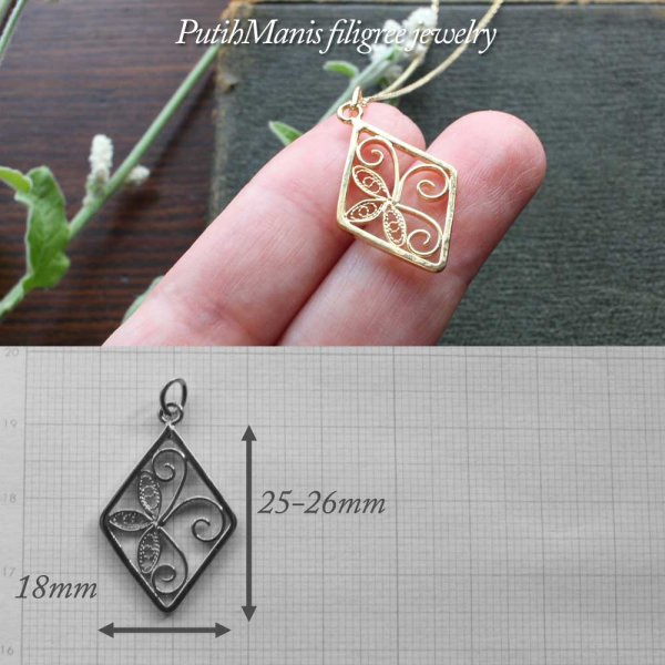 画像6: アンティーク復刻デザイン・アラベスク模様のトランプ・ダイヤチャーム｜銀線細工・ペンダントトップ・K24GPK18GP【金属アレルギーの方に配慮したニッケルフリー加工】
