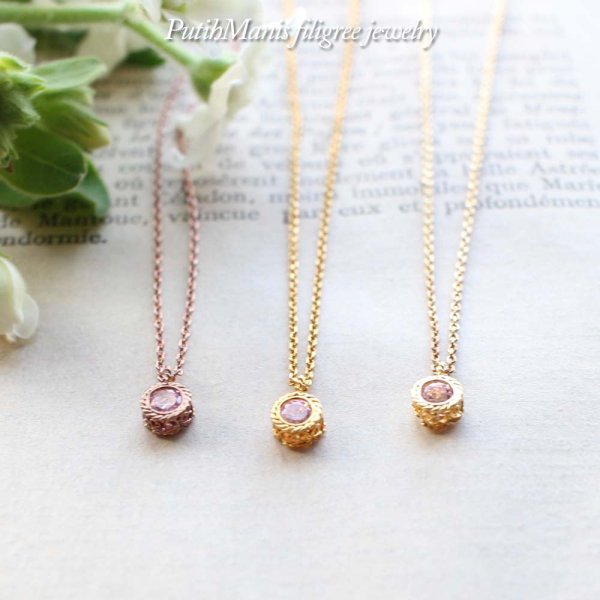 画像7: ピンクトルマリンのネックレス|10月誕生石・天然ピンクトルマリンを銀線細工の透かしで包み込んで光あふれる一粒石ゴールドネックレス【金属アレルギーの方に配慮したニッケルフリー加工】