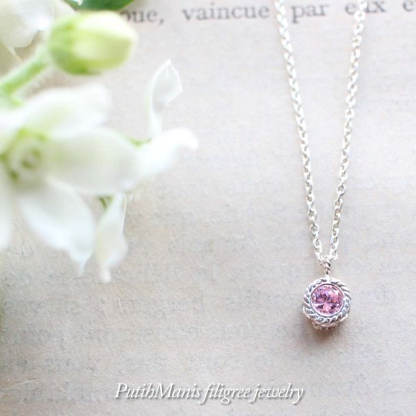 画像6: ピンクトルマリンのシルバーネックレス|10月誕生石の天然ピンクトルマリンの若草色の石を銀線細工で包んだネックレス【silver925】