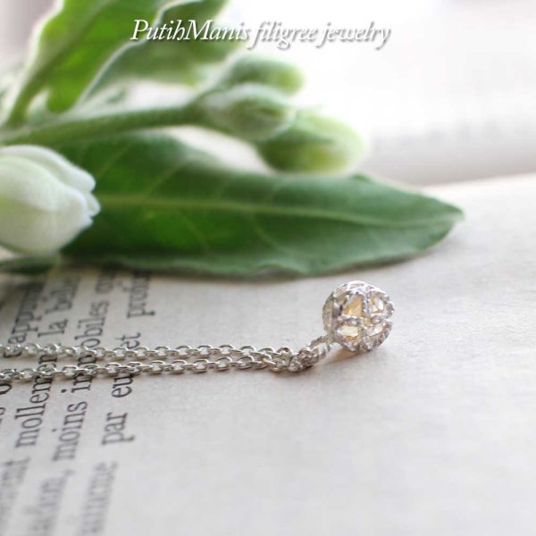 画像4: 一粒石天然シトリンのシルバーネックレス｜11月誕生石のオレンジ、橙の石を銀線細工で包んだネックレス【silver925】