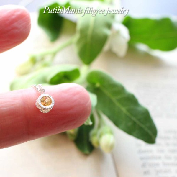 画像6: 一粒石天然シトリンのシルバーネックレス｜11月誕生石のオレンジ、橙の石を銀線細工で包んだネックレス【silver925】