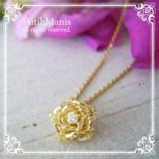 画像1: 蓮の花　czつき　ゴールドネックレス（プチサイズ）【金属アレルギーの方に配慮したニッケルフリー加工】 (1)