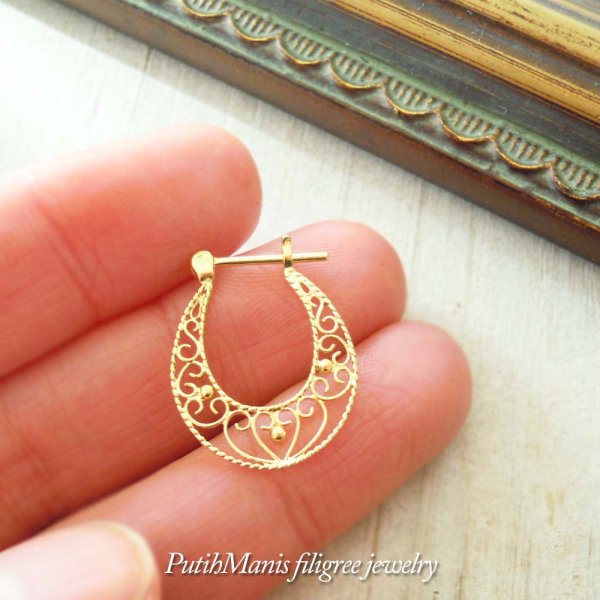 画像3: 【フープピアス】フレンチアンティーク風透かし模様が美しいフープピアス(ゴールド)K24K/K18K/ピンクゴールド【ニッケルフリー】【金属アレルギー】