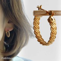 三つ編み細工のフープピアス【ニッケルフリー・ゴールド】リングとお揃いにできます。K24K/K18K
