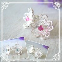 3way CZダイヤ・桜の花のピアス