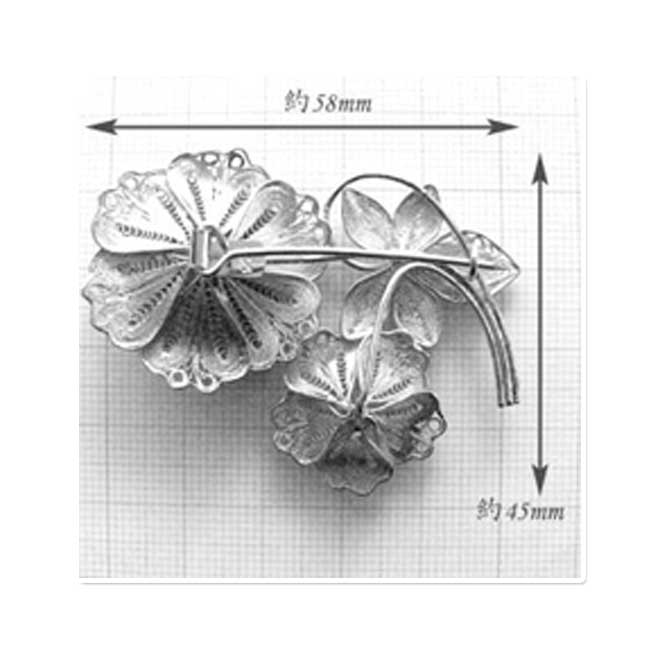 花,　ブローチ，フォーマル，レース，ニッケルフリー,　金属アレルギー,　銀線細工, フィリグリー,　フィリグラーナ