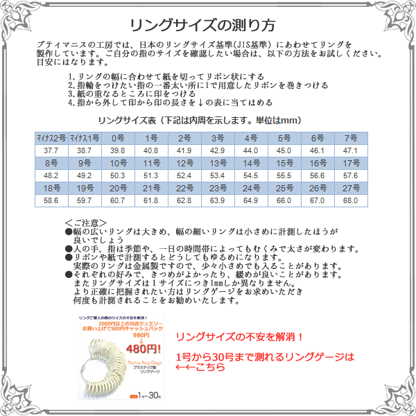 リングサイズ検討表