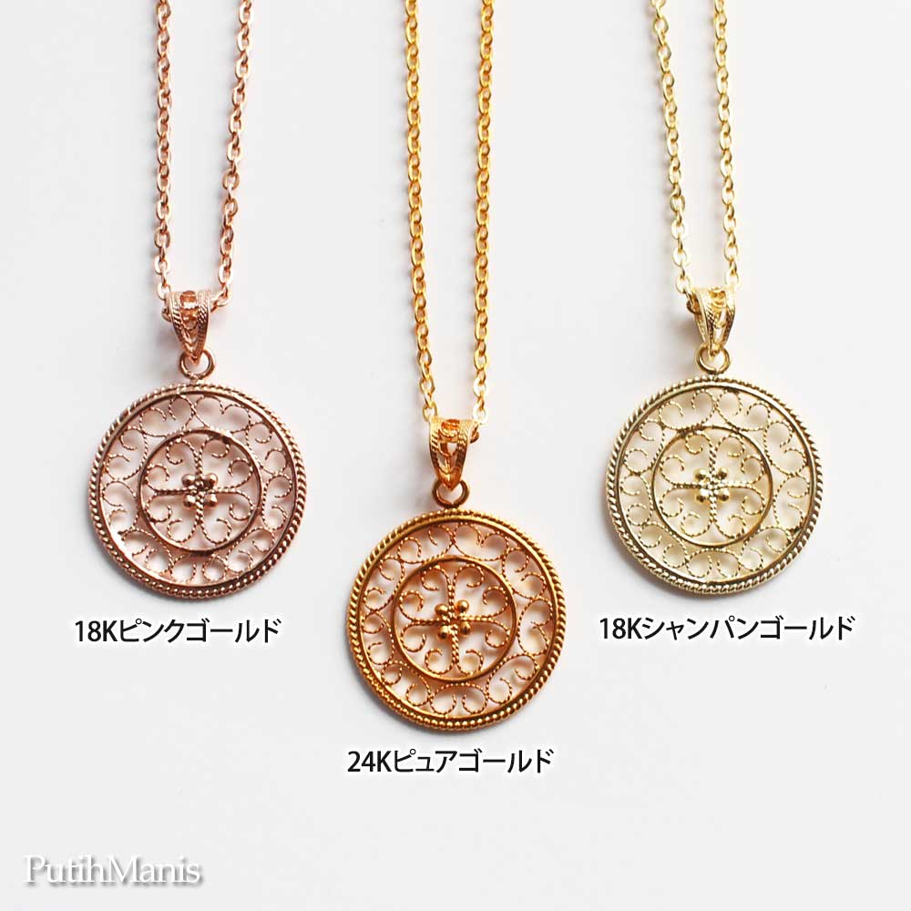 画像6: コインチャームネックレス・サークルチャームに透かしの銀線細工アイアンクロス [ch72-n-g]金属アレルギー