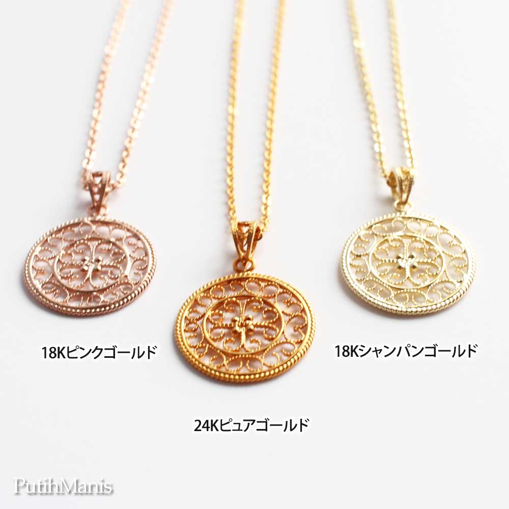 画像7: コインチャームネックレス・サークルチャームに透かしの銀線細工アイアンクロス [ch72-n-g]金属アレルギー